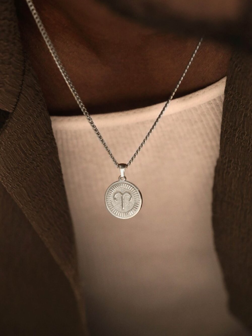 Men's Silver Aries Pendant Necklace